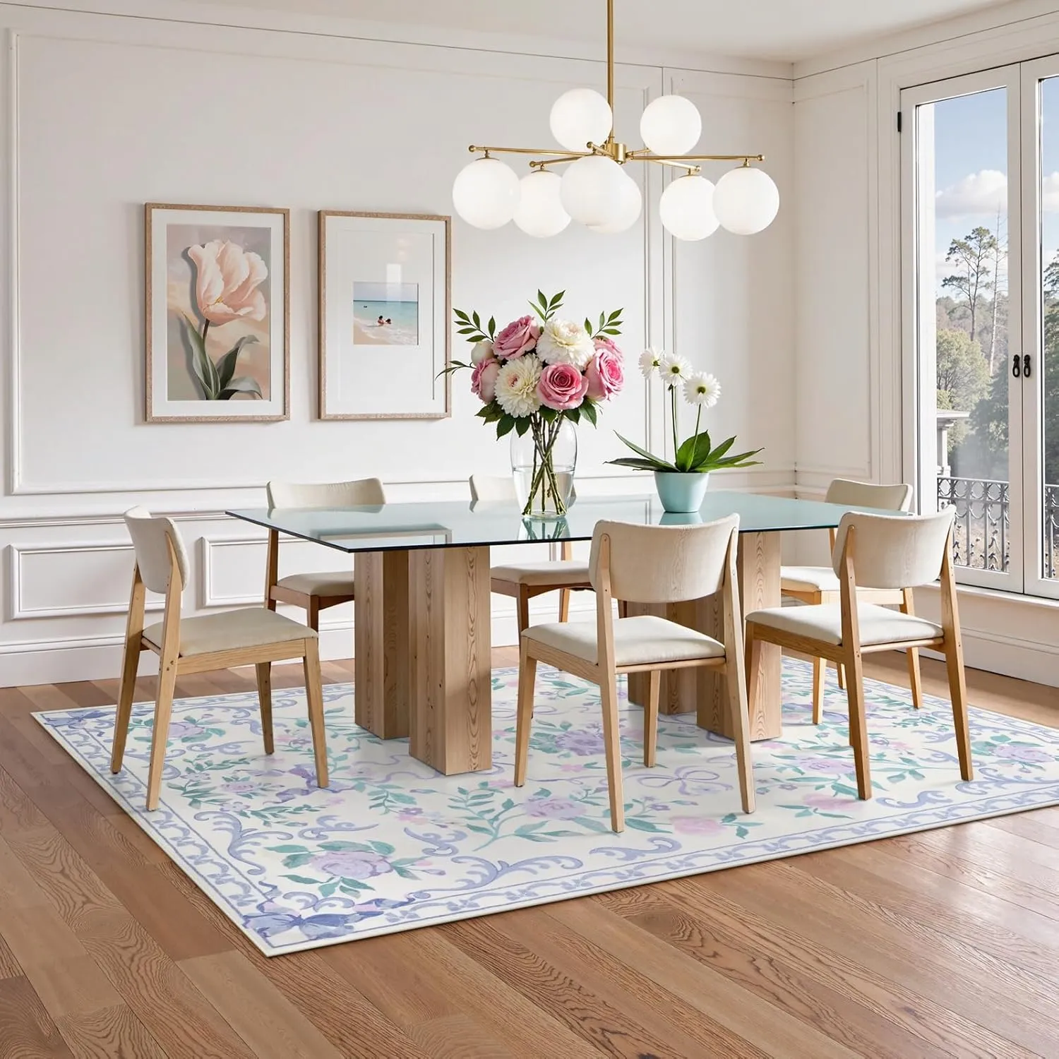 Collive Purple Floral Rugs for Girls, 5x7 Washable Bow Area Rug for Living Room, Cute Ultra-Thin Non Slip Indoor Decor Carpet for Nursery Kids Room Bedroom Playroom (Purple 5' x 7')