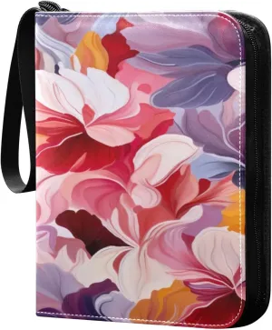 Colorful Abstract Floral Card Binder 4-Pocket, 400 Pockets Trading Cards Holder Games Card Albums Storage Organizer Case for Football, Baseball Cards