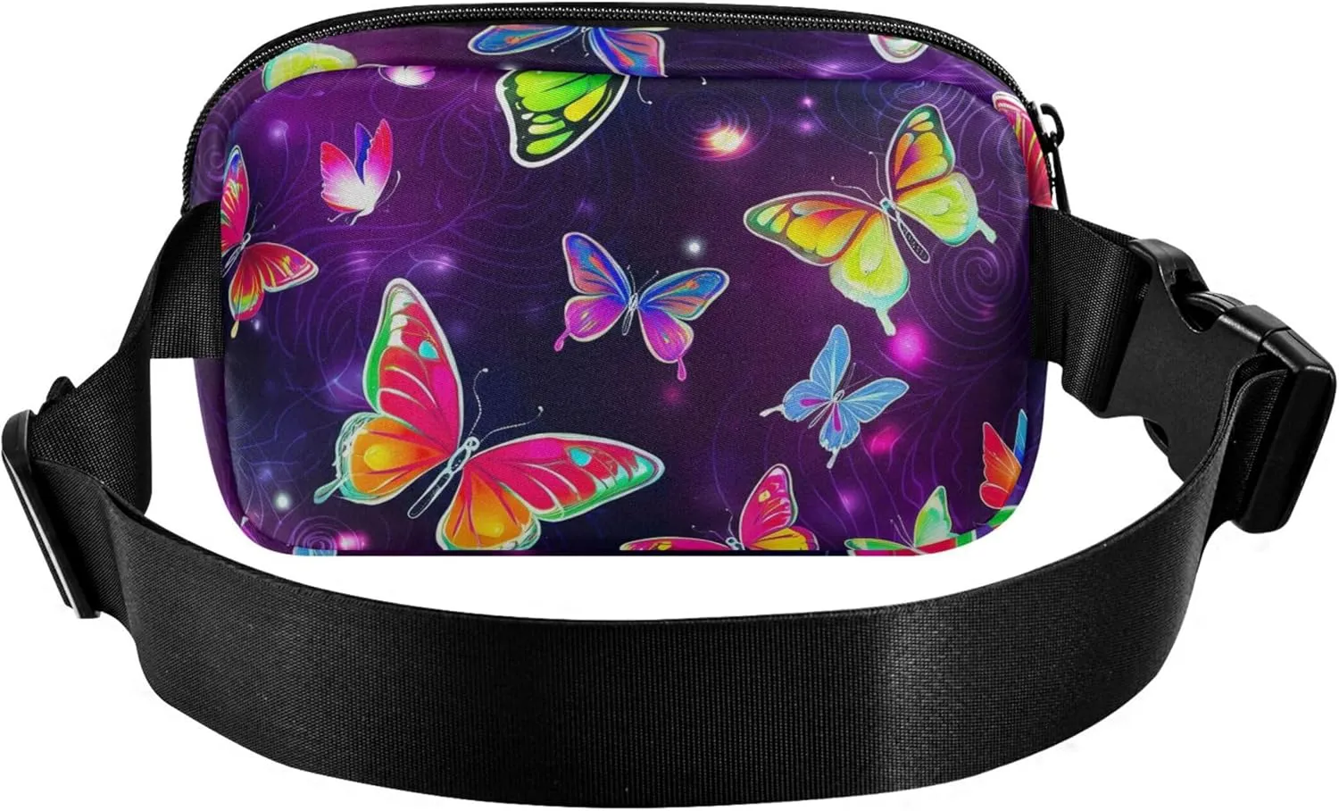 Colorful Butterflies Purple Fanny Pack for Women Waterproof Hip Bag Belt Pouch Cute Travel Waist Pouch