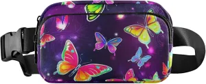 Colorful Butterflies Purple Fanny Pack for Women Waterproof Hip Bag Belt Pouch Cute Travel Waist Pouch
