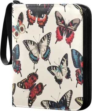 Colorful Butterfly Pattern Card Binder 4-Pocket, 400 Pockets PU Waterproof Zippered Collector Card Album with 50 Removable Sleeves for Trading, Game Cards