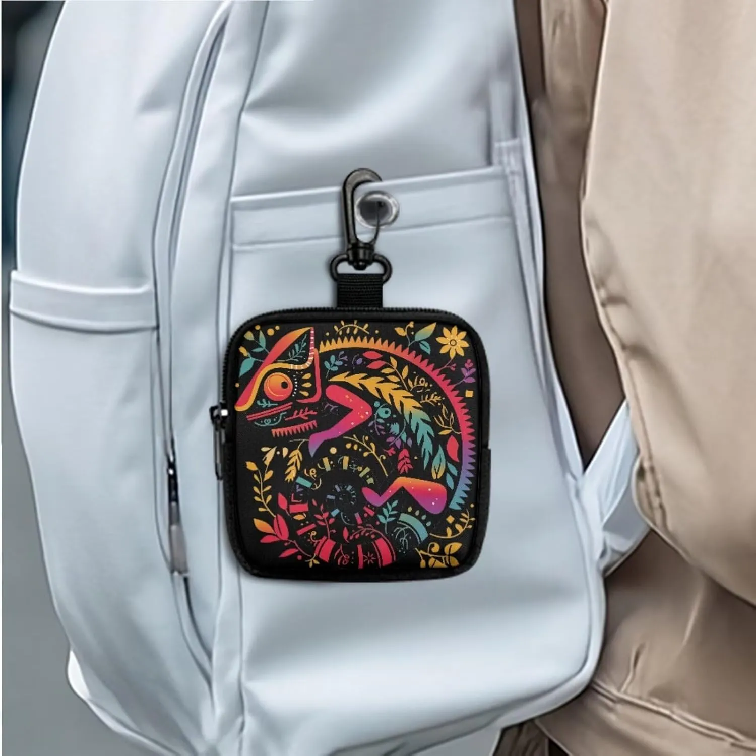 Colorful Chameleon Print Keychain Wristlet Wallets for Women Folk Animal Floral Zip Around Pouch, Forest Chameleon Printed Small Wallet with Zipper Pocket Lipstick Pouch