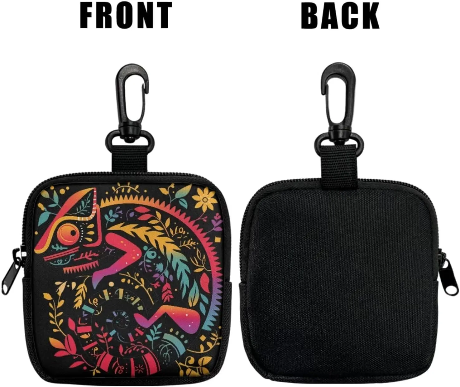 Colorful Chameleon Print Keychain Wristlet Wallets for Women Folk Animal Floral Zip Around Pouch, Forest Chameleon Printed Small Wallet with Zipper Pocket Lipstick Pouch