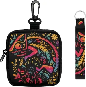 Colorful Chameleon Print Keychain Wristlet Wallets for Women Folk Animal Floral Zip Around Pouch, Forest Chameleon Printed Small Wallet with Zipper Pocket Lipstick Pouch
