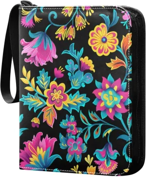 Colorful Floral Pattern Card Binder, 400 Pockets Card Holder with 50 Sleeves, Sturdy Card Holder Folders for Game Cards & Sports Cards