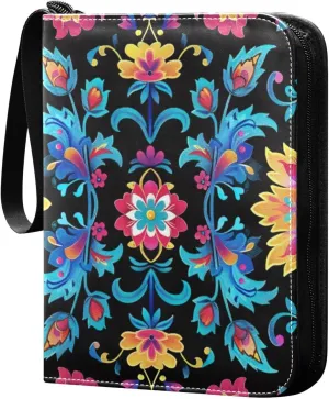 Colorful Floral Pattern Card Binder, 400 Pockets Card Holder with 50 Sleeves, Sturdy Card Holder Folders for Game Cards & Sports Cards