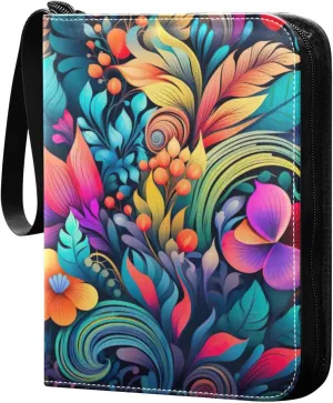 Colorful Floral Pattern Card Binder, 400 Pockets Card Holder with 50 Sleeves, Sturdy Card Holder Folders for Game Cards & Sports Cards