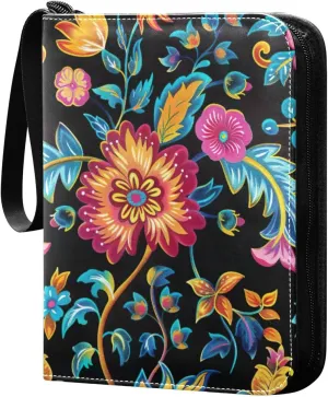Colorful Floral Pattern Card Binder, 400 Pockets Card Holder with 50 Sleeves, Sturdy Card Holder Folders for Game Cards & Sports Cards