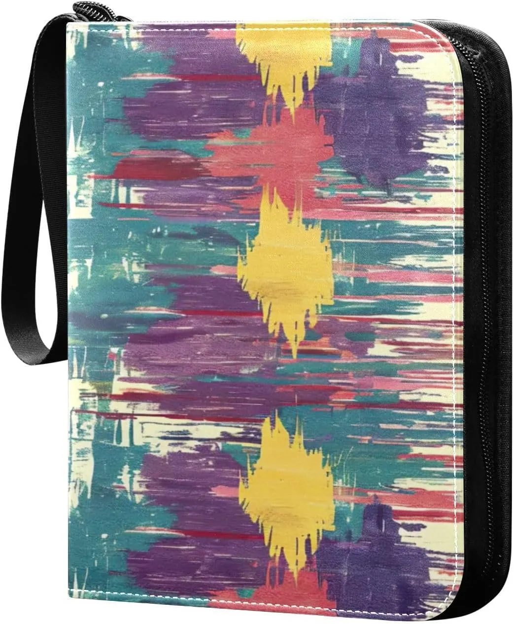 Colorful Ikat Pattern Card Binder 4-Pocket, 400 Pockets Trading Cards Holder Games Card Albums Storage Organizer Case for Football, Baseball Cards