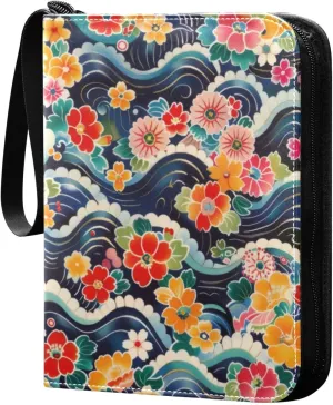 Colorful Wave Floral Card Binder, 400 Pockets Card Holder with 50 Sleeves, Sturdy Card Holder Folders for Game Cards & Sports Cards