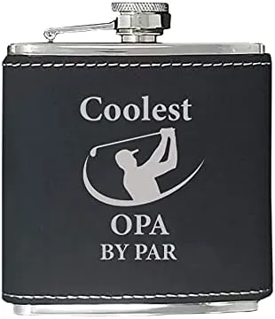 Coolest Opa By Par - Golfing Hip Stainless Steel Leatherette Metal Matte 6-Ounce Golf Bag Leather Alcohol Flask, Blue