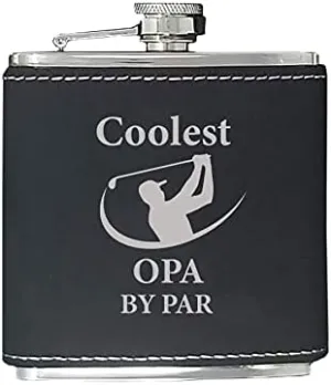 Coolest Opa By Par - Golfing Hip Stainless Steel Leatherette Metal Matte 6-Ounce Golf Bag Leather Alcohol Flask, Blue