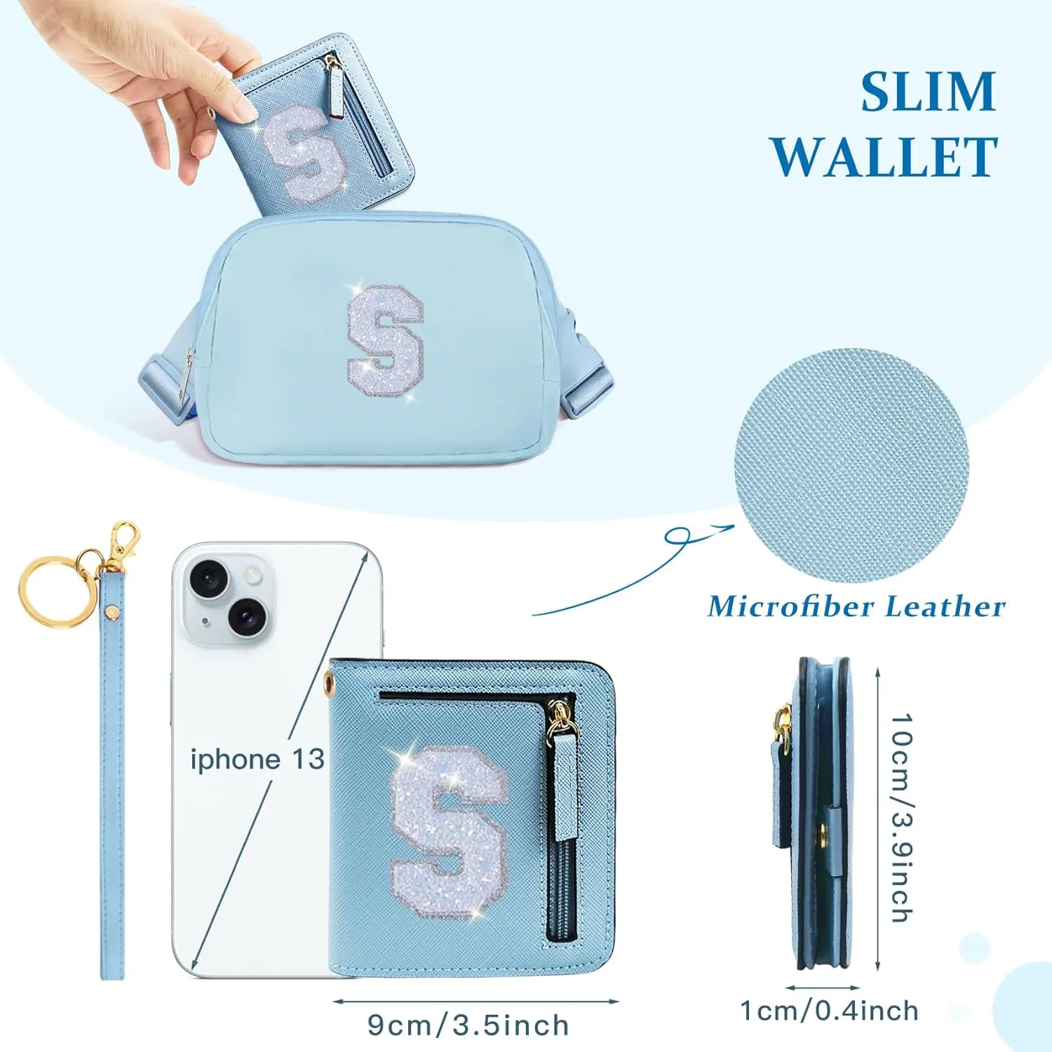 COSHAYSOO Initial RFID Wallet Small for Teenage Girl Travel Daily Accessories, Tiny Bifold PU Leather Wallet Minimalist with Zipper Pocket Credit Card Slot Birthday Trendy Easter Gift Blue S