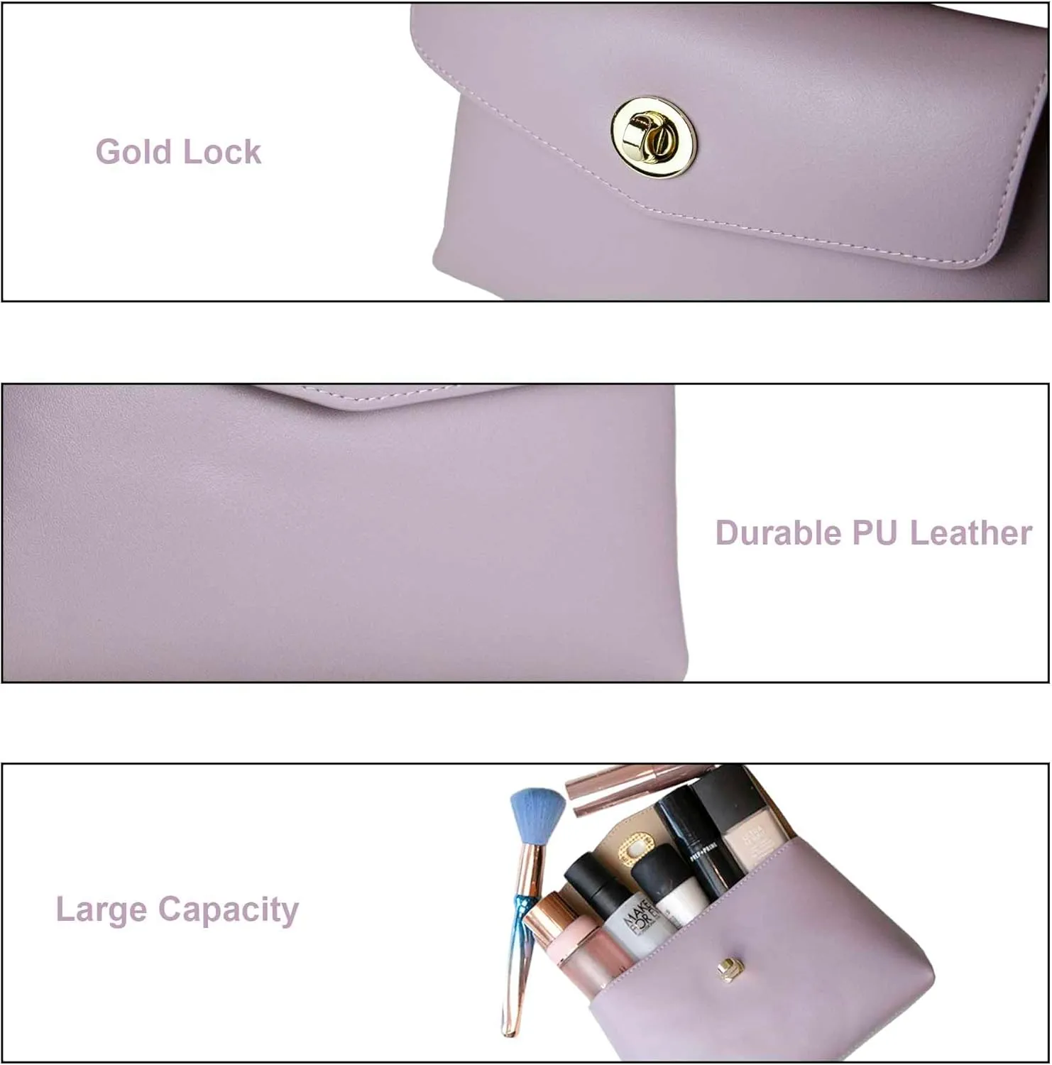 Cosmetic Bag Travel Makeup Pouch Travel Organizer, Zipper Pouch Bags for Women Vegan Leather (Opal Purple)
