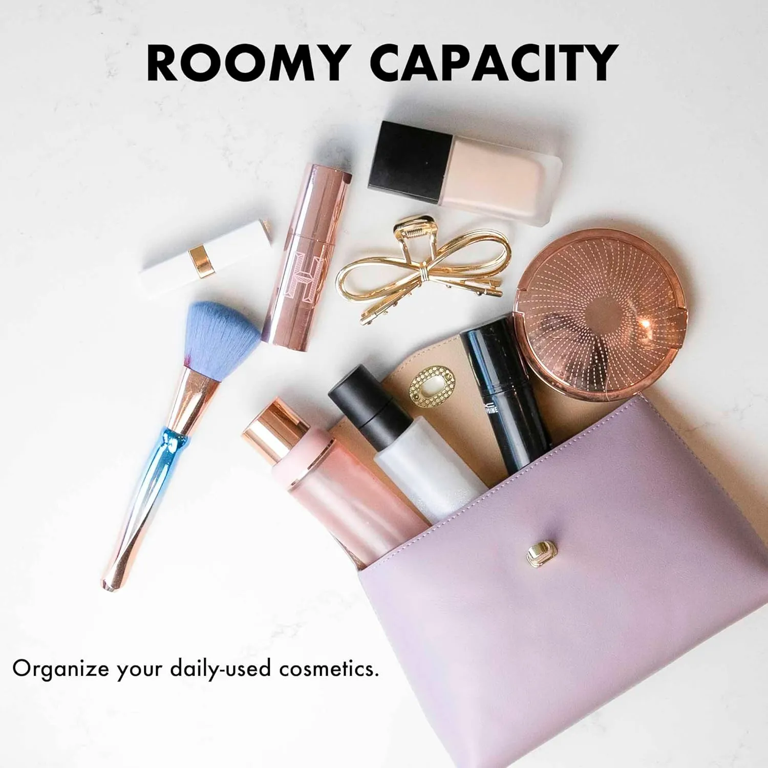 Cosmetic Bag Travel Makeup Pouch Travel Organizer, Zipper Pouch Bags for Women Vegan Leather (Opal Purple)