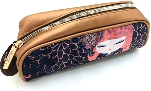 Cosmetic Case, Gift for Women - Kokeshi Doll Floral Pattern Makeup Pouch, Small Item Storage, Fashion Accessory (KOKORO)