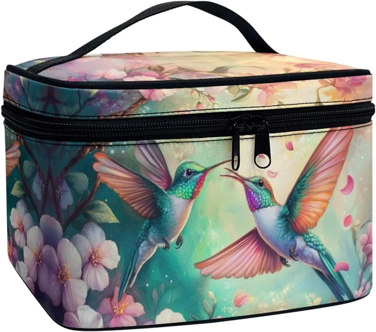 Cosmetic Travel Bags for Women Teen Girls Aesthetic Hummingbird Floral Makeup Pouch for Purse Zipper Cosmetic Bag Large Capacity Makeup Bag Gift Travel Toiletry Make Up Organizer
