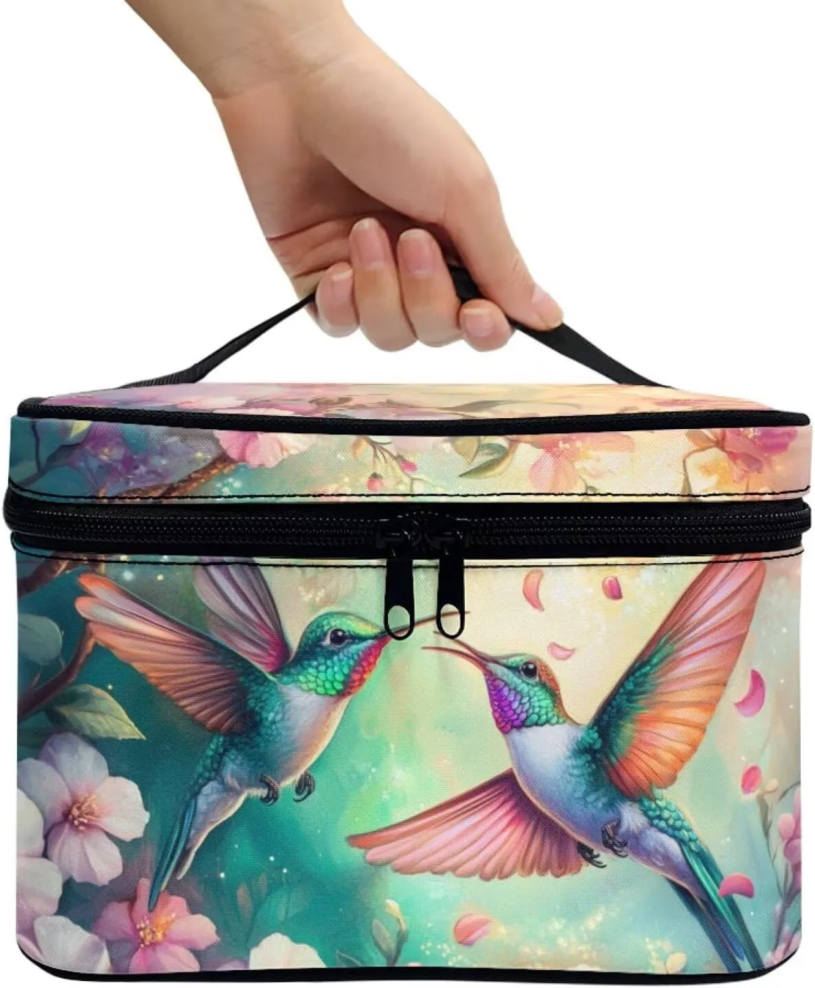 Cosmetic Travel Bags for Women Teen Girls Aesthetic Hummingbird Floral Makeup Pouch for Purse Zipper Cosmetic Bag Large Capacity Makeup Bag Gift Travel Toiletry Make Up Organizer