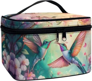 Cosmetic Travel Bags for Women Teen Girls Aesthetic Hummingbird Floral Makeup Pouch for Purse Zipper Cosmetic Bag Large Capacity Makeup Bag Gift Travel Toiletry Make Up Organizer
