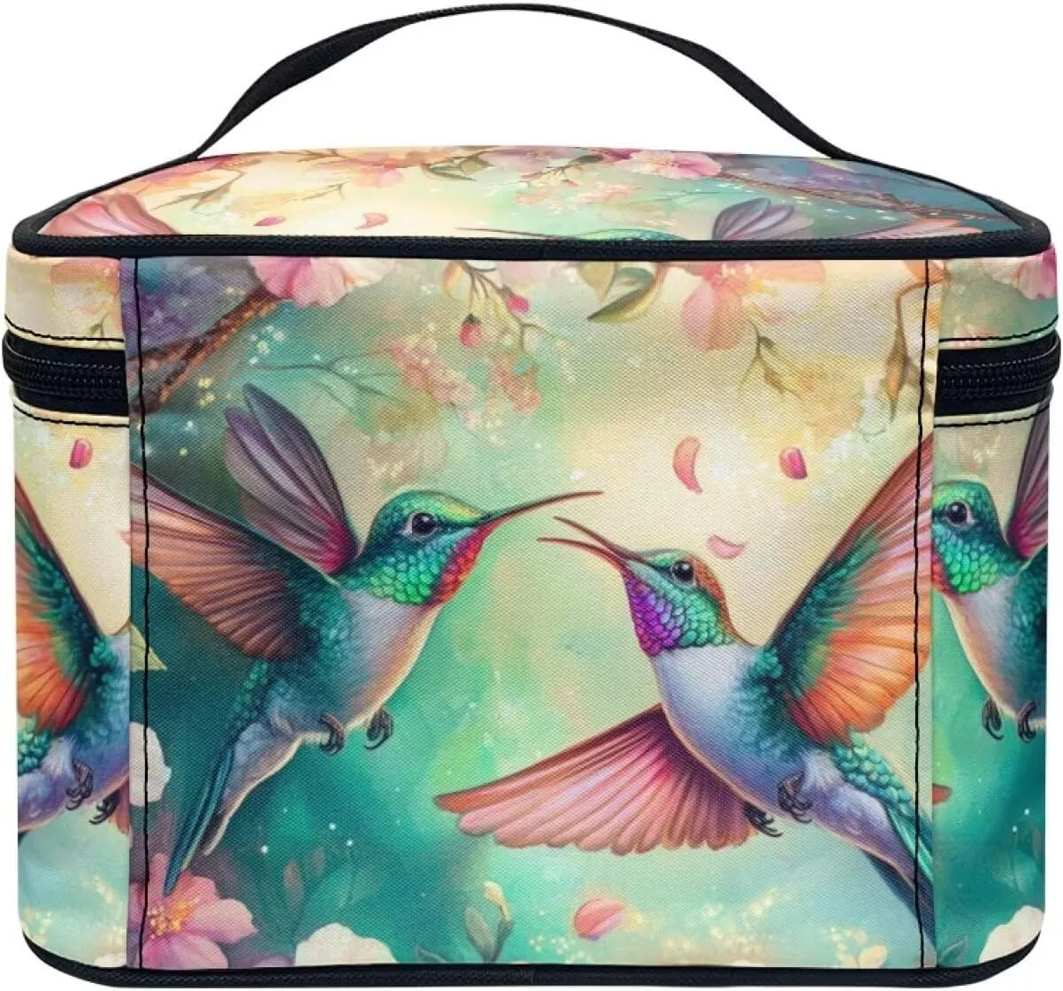Cosmetic Travel Bags for Women Teen Girls Aesthetic Hummingbird Floral Makeup Pouch for Purse Zipper Cosmetic Bag Large Capacity Makeup Bag Gift Travel Toiletry Make Up Organizer