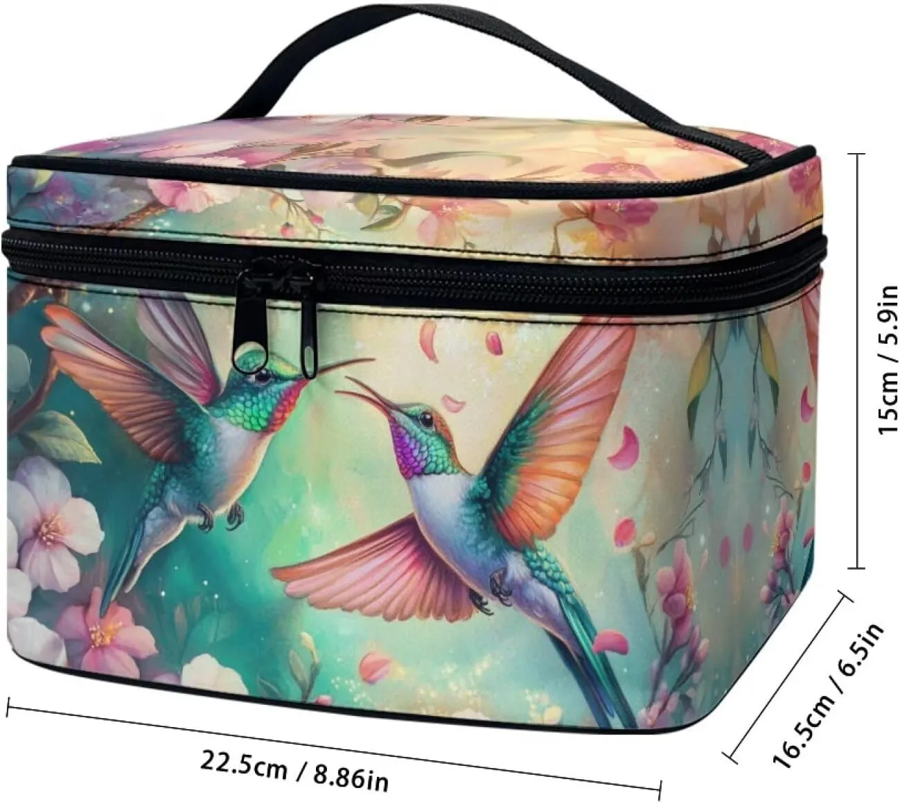 Cosmetic Travel Bags for Women Teen Girls Aesthetic Hummingbird Floral Makeup Pouch for Purse Zipper Cosmetic Bag Large Capacity Makeup Bag Gift Travel Toiletry Make Up Organizer