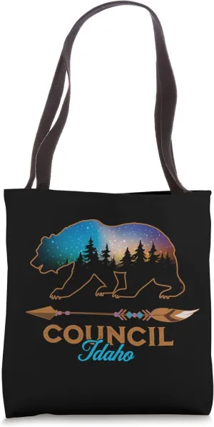 Council Idaho Bear Starry Night Sky Forest Novelty Souvenir Tote Bag