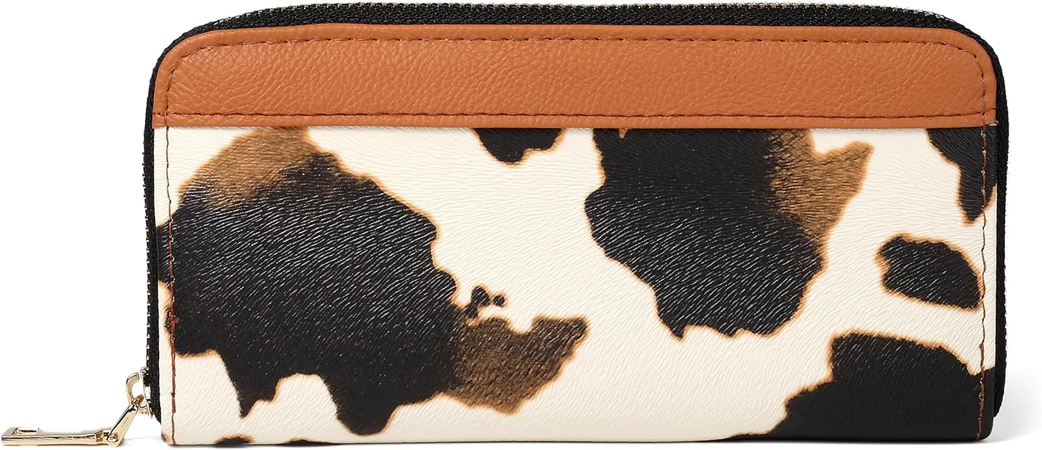 Cow Print Wallet for Women Men, Western Highland Cow Purse, Cowhide Credit Card Holder Cow Stuff Gifts for Ladies Brown (A-Brown)