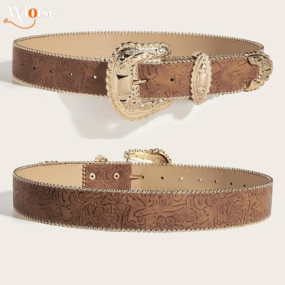 Cowgirl Gold Buckle Belt Western Vintage Country Cowboy Floral Print Leather Belts for Women jean