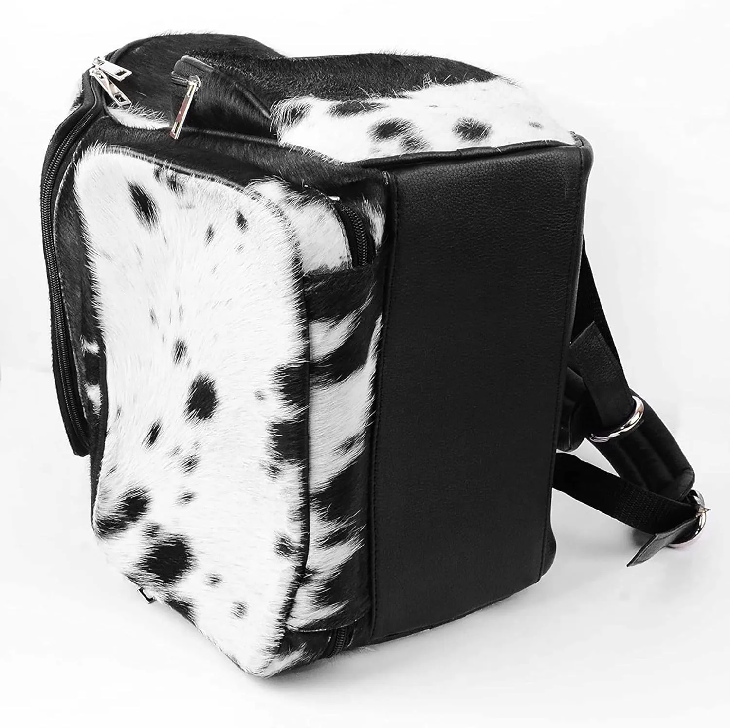 Cowhide Fur Hair Print Leather Diaper Backpack Rucksack / Knapsack Travel Shoulder Bag Dark Brown & White (Backpack 2)