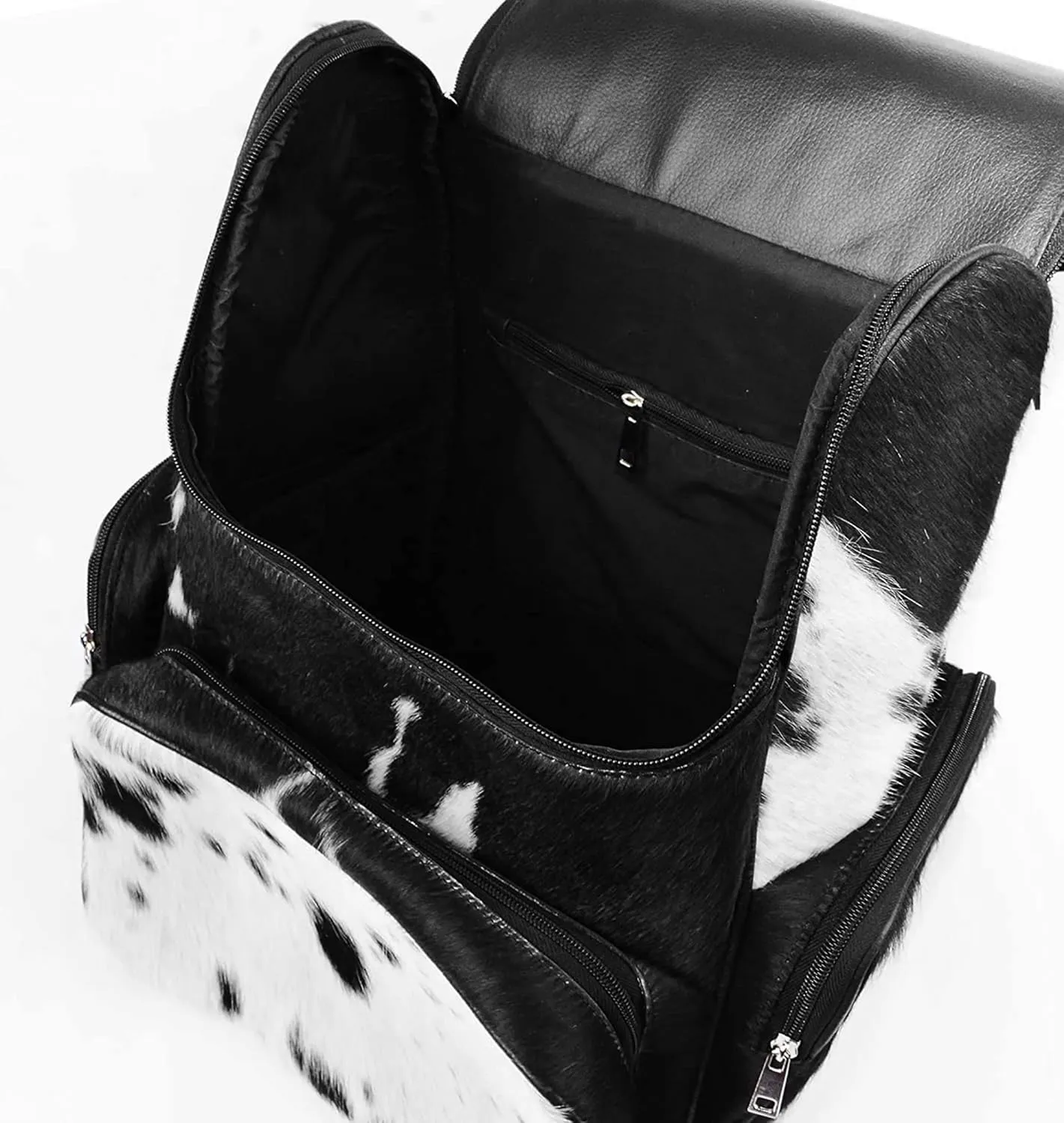 Cowhide Fur Hair Print Leather Diaper Backpack Rucksack / Knapsack Travel Shoulder Bag Dark Brown & White (Backpack 2)