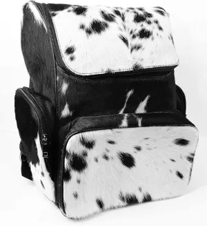 Cowhide Fur Hair Print Leather Diaper Backpack Rucksack / Knapsack Travel Shoulder Bag Dark Brown & White (Backpack 2)