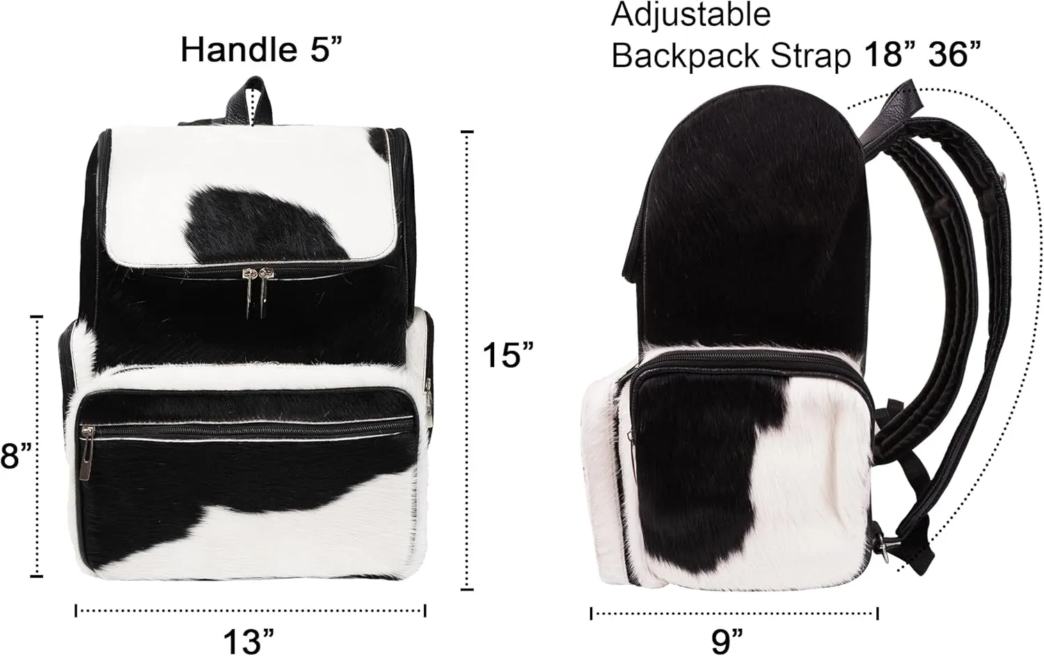 Cowhide Fur Hair Print Leather Diaper Backpack Rucksack / Knapsack Travel Shoulder Bag Dark Brown & White (Backpack 2)