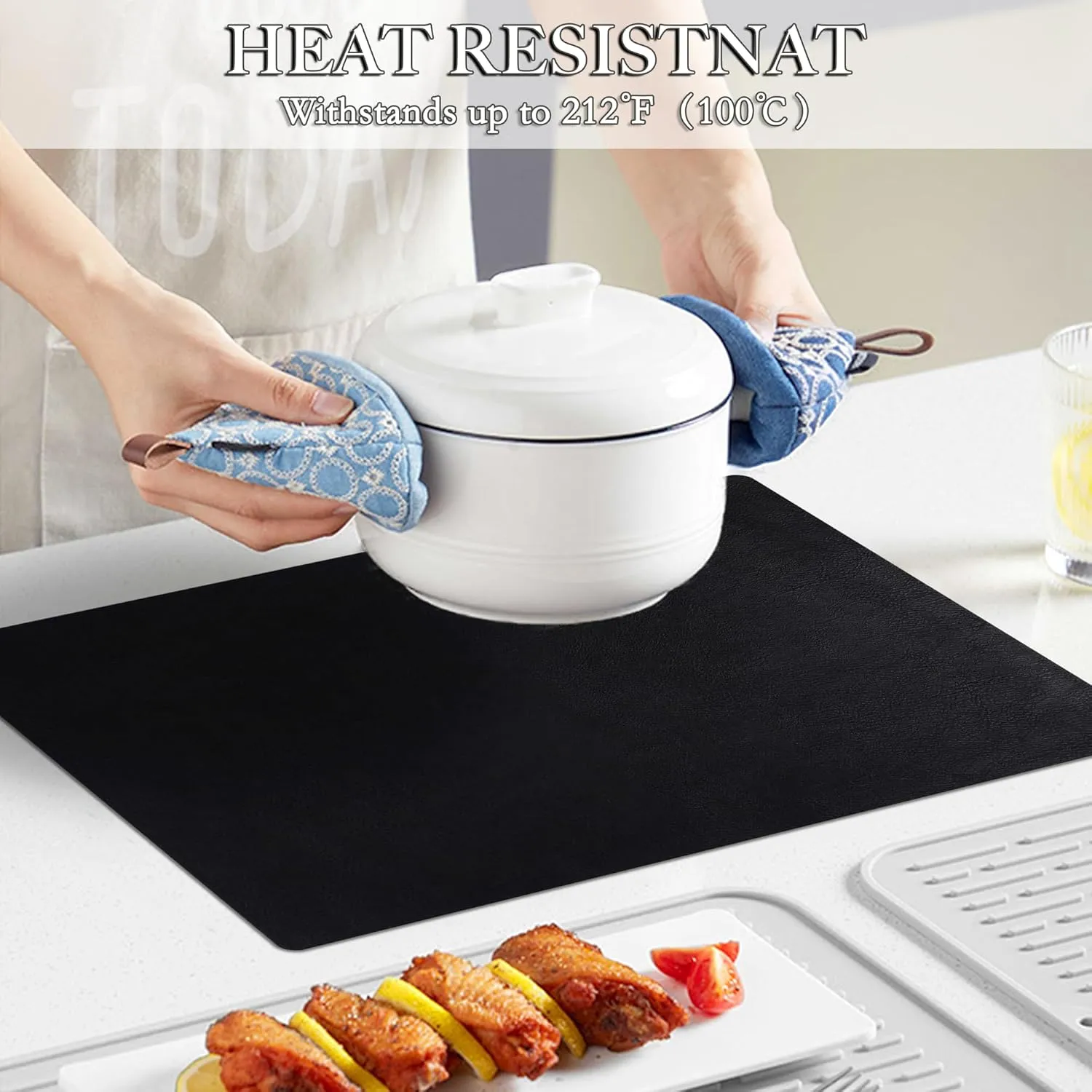 Cowhide Pattern Placemats Set of 6, Faux Leather Place Mats Heat Resistant Non-Slip Waterproof Wipeable Kitchen Dining Reversible Table Mat for Indoor & Outdoor,Black