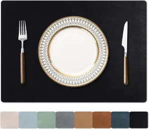 Cowhide Pattern Placemats Set of 6, Faux Leather Place Mats Heat Resistant Non-Slip Waterproof Wipeable Kitchen Dining Reversible Table Mat for Indoor & Outdoor,Black