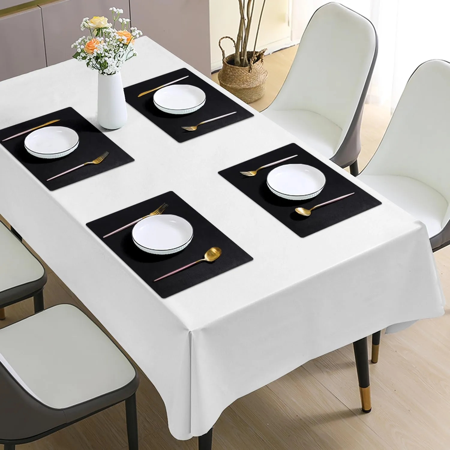 Cowhide Pattern Placemats Set of 6, Faux Leather Place Mats Heat Resistant Non-Slip Waterproof Wipeable Kitchen Dining Reversible Table Mat for Indoor & Outdoor,Black