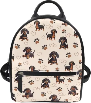 Cozeyat Dachshund Mini Backpack for Women Leather Waterproof Stylish Daypack Purse Shoulder Bag Lightweight Small Casual Daily Travel Backpack Lady Girls Gifts for Work School