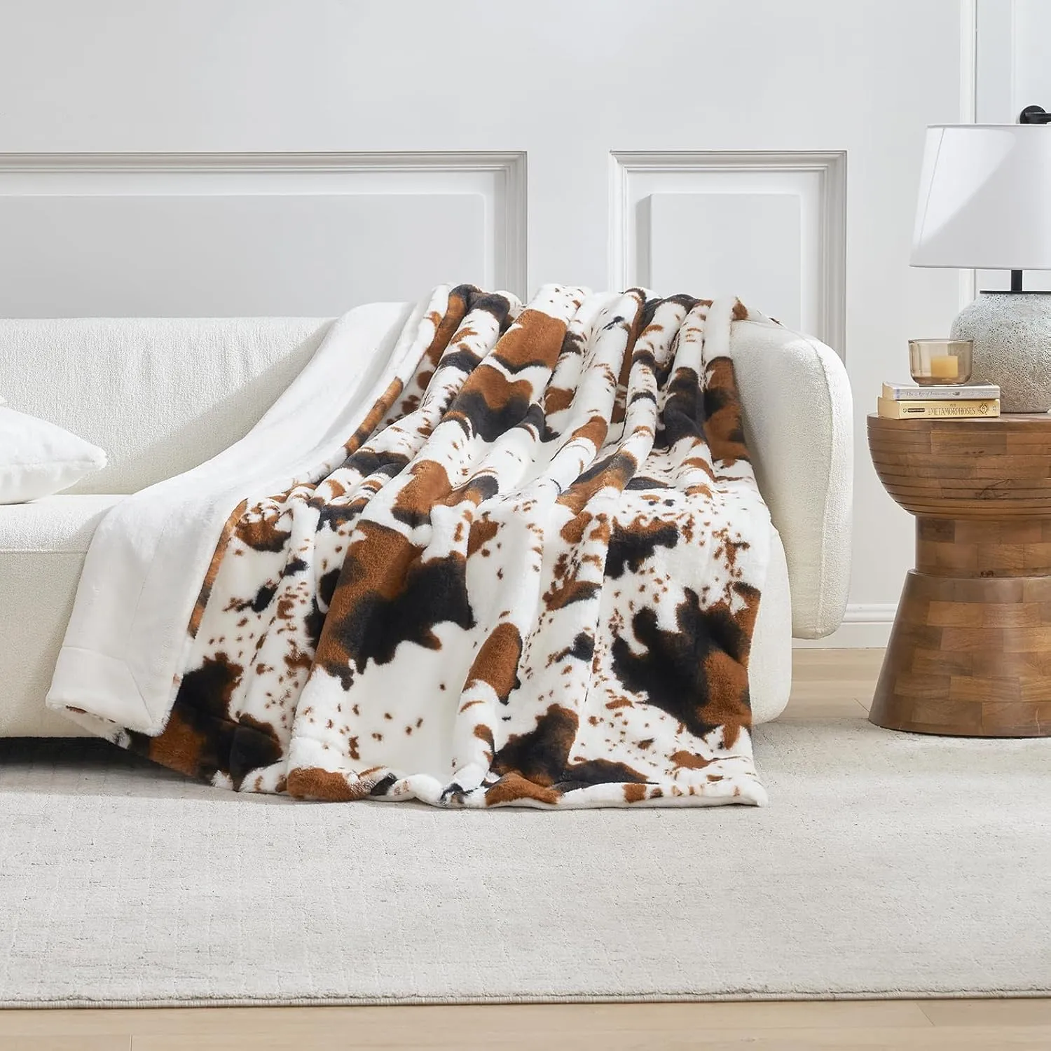 Cozy Bliss Cow Print Faux Fur Throw Blanket, Animal Printed Blankets Super Soft Warm Thick Fluffy Throws Home Decor for Couch Bed Sofa Women (Black&Brown Cow, 60x80 Inches)