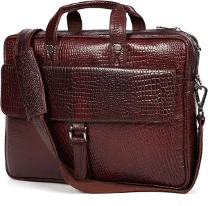 Crocodile Embossed leather bag for men, 5 Zipper Pockets with Spacious Compartments.,12 x 16 x 4 inches.