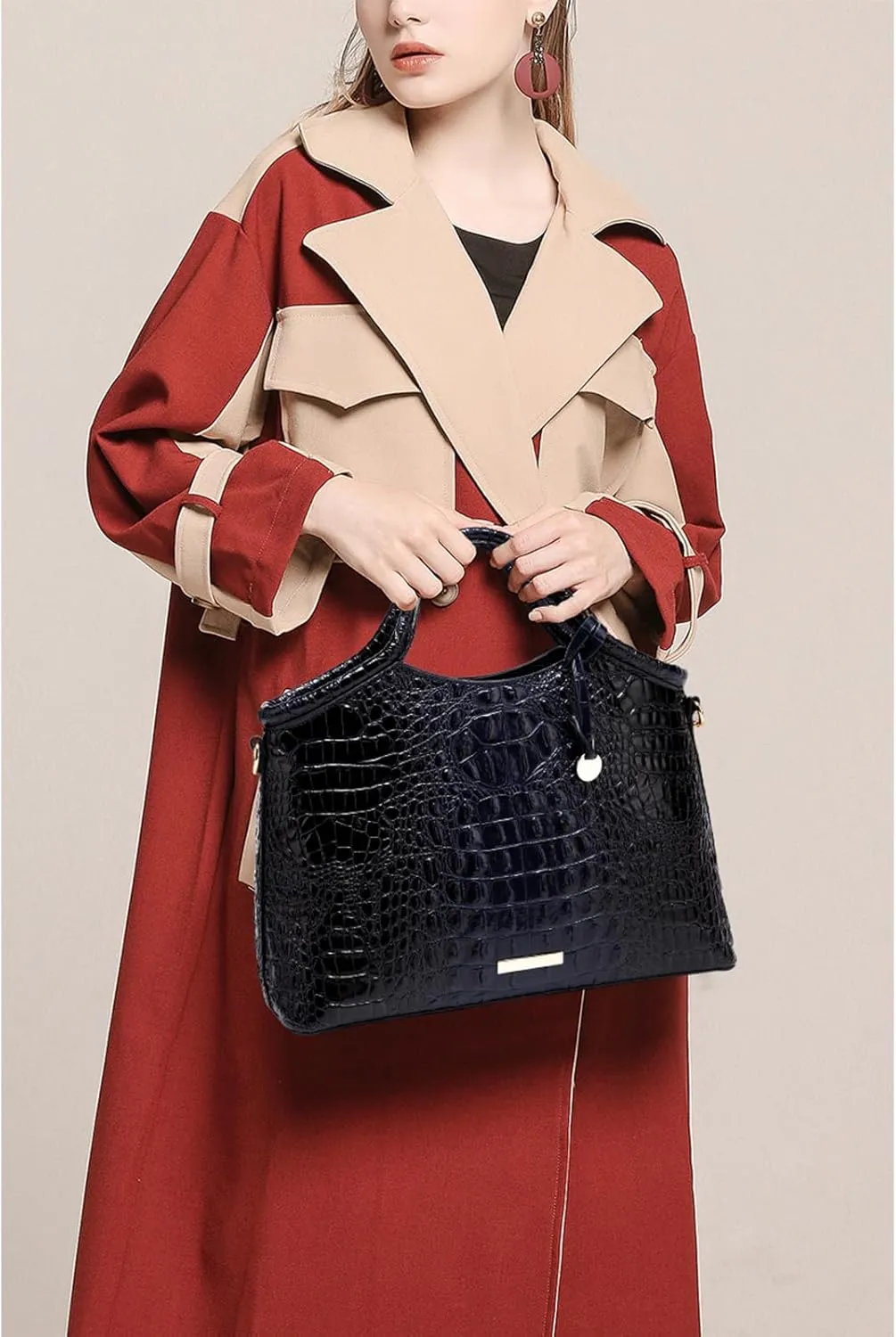 Crocodile Pattern Gradient Top Handle Satchel Large Capacity Tote Bag Casual Versatile Commuter Bag Leather