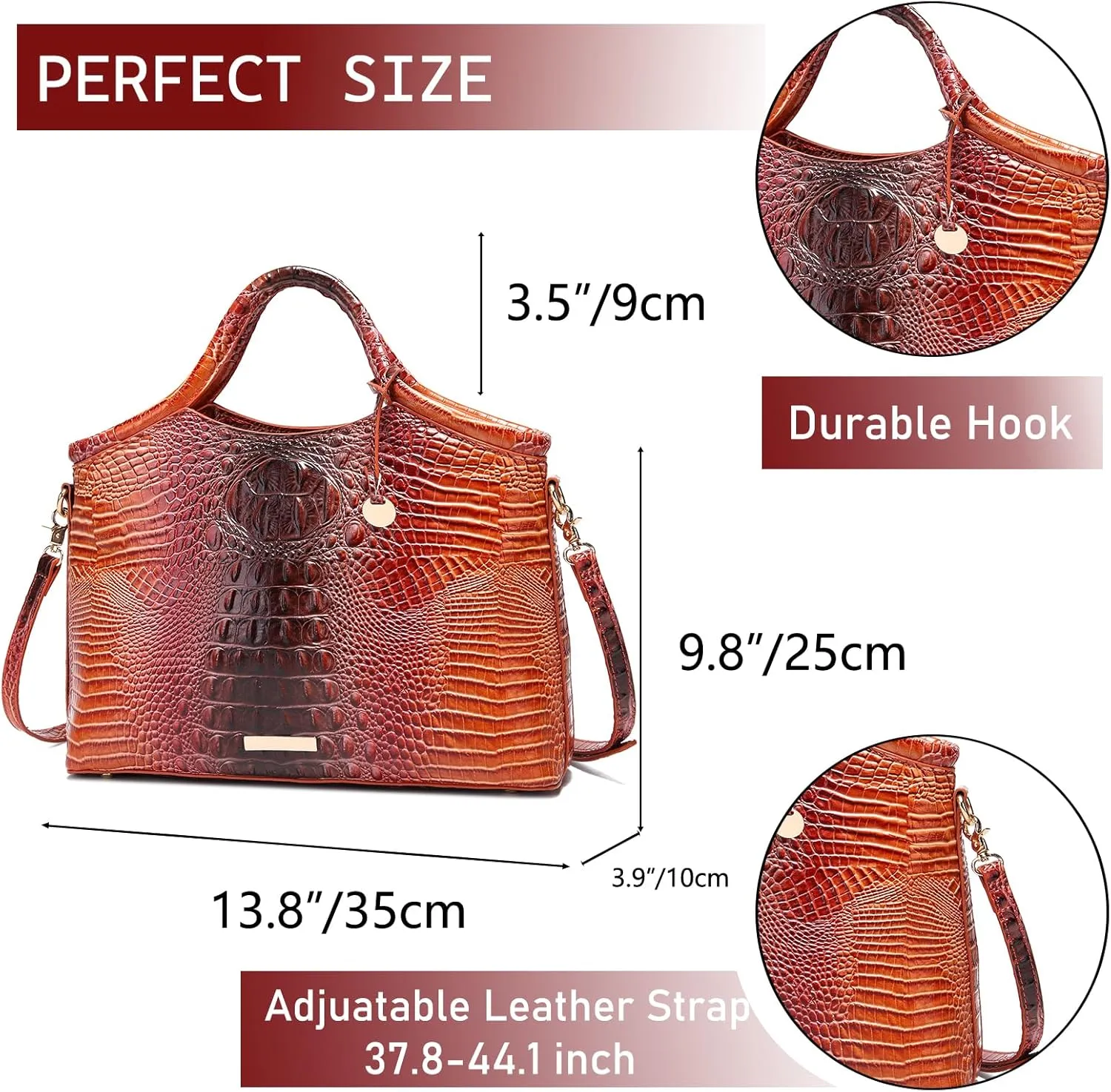 Crocodile Pattern Gradient Top Handle Satchel Large Capacity Tote Bag Casual Versatile Commuter Bag Leather