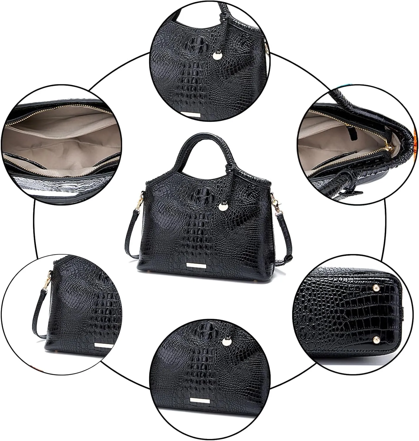 Crocodile Pattern Gradient Top Handle Satchel Large Capacity Tote Bag Casual Versatile Commuter Bag Leather