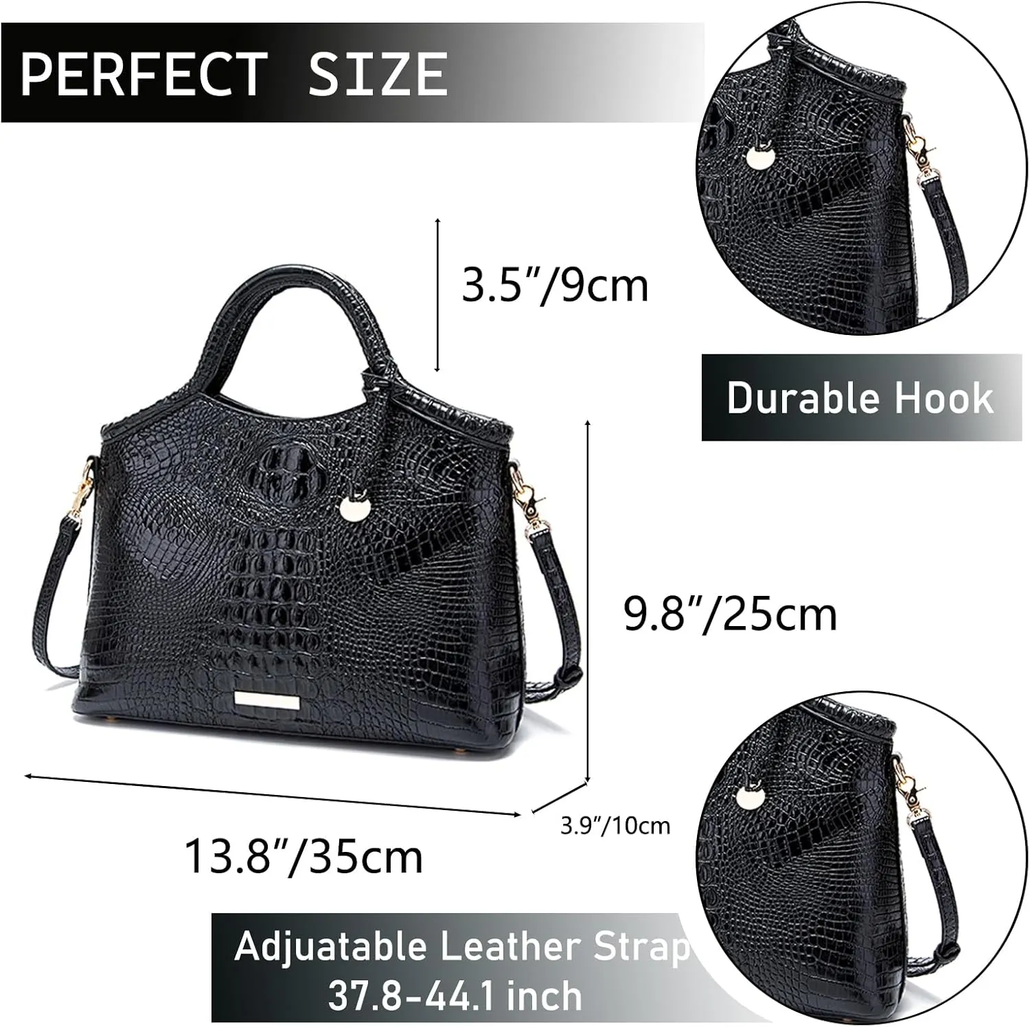 Crocodile Pattern Gradient Top Handle Satchel Large Capacity Tote Bag Casual Versatile Commuter Bag Leather