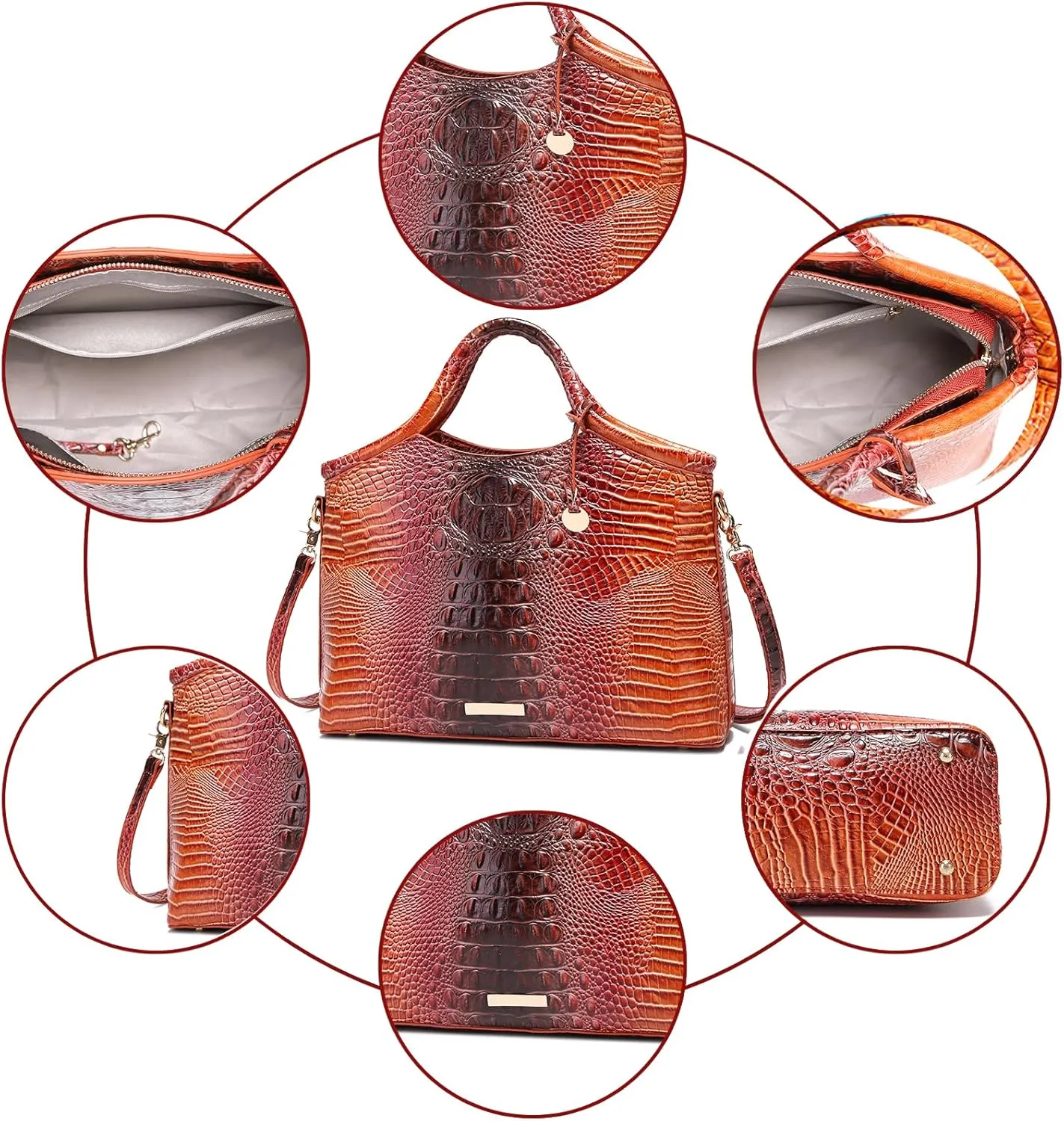 Crocodile Pattern Gradient Top Handle Satchel Large Capacity Tote Bag Casual Versatile Commuter Bag Leather