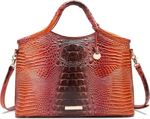 Crocodile Pattern Gradient Top Handle Satchel Large Capacity Tote Bag Casual Versatile Commuter Bag Leather
