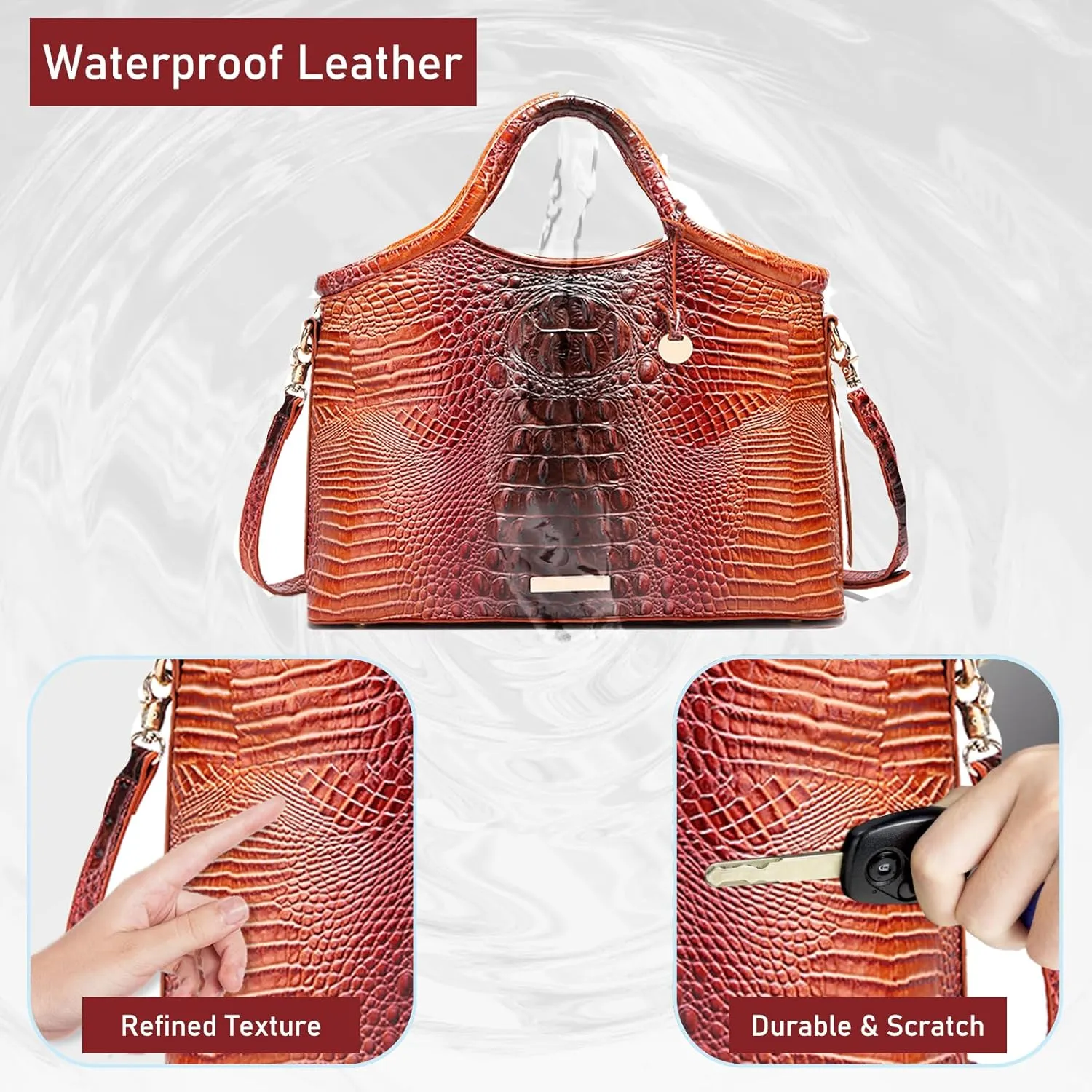 Crocodile Pattern Gradient Top Handle Satchel Large Capacity Tote Bag Casual Versatile Commuter Bag Leather