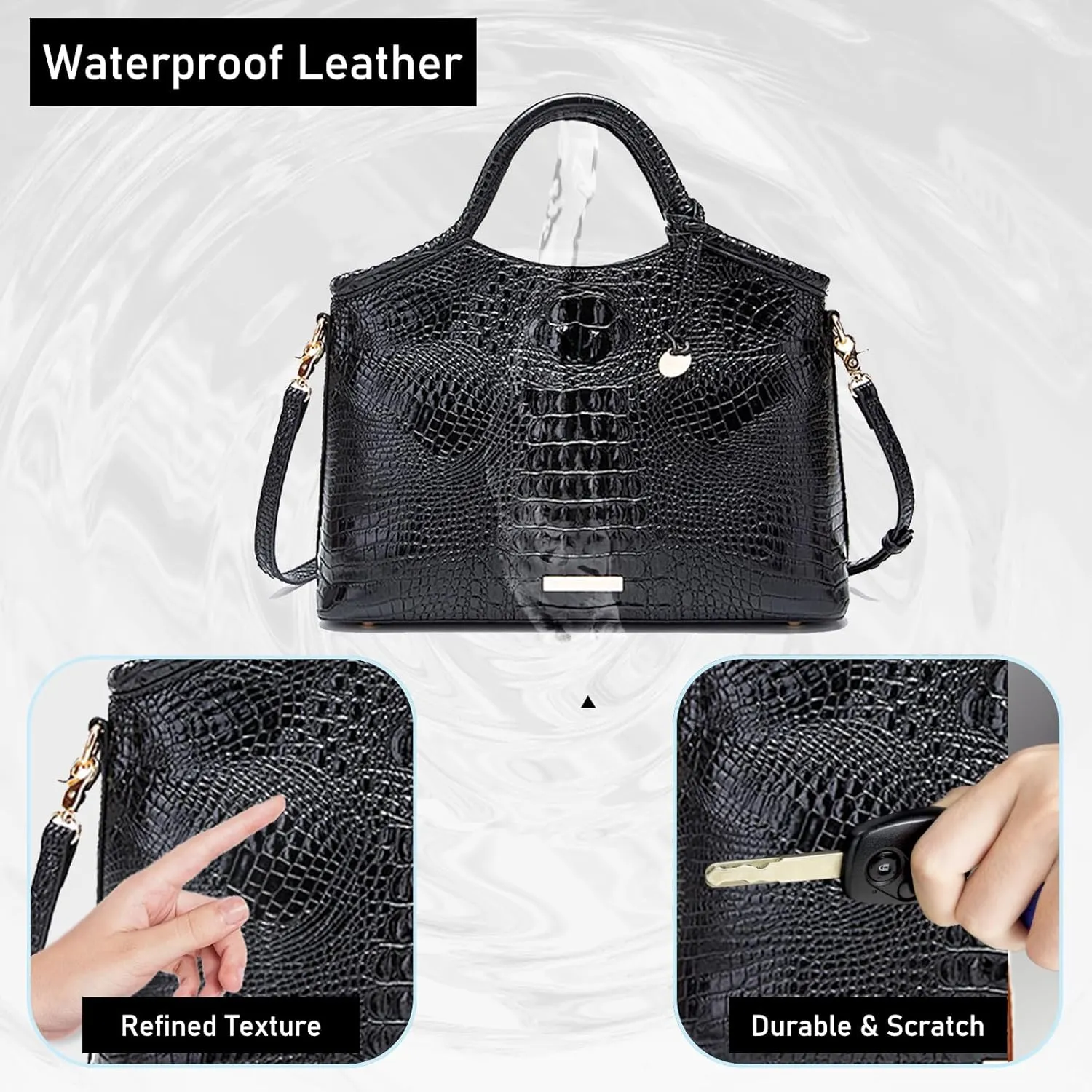 Crocodile Pattern Gradient Top Handle Satchel Large Capacity Tote Bag Casual Versatile Commuter Bag Leather