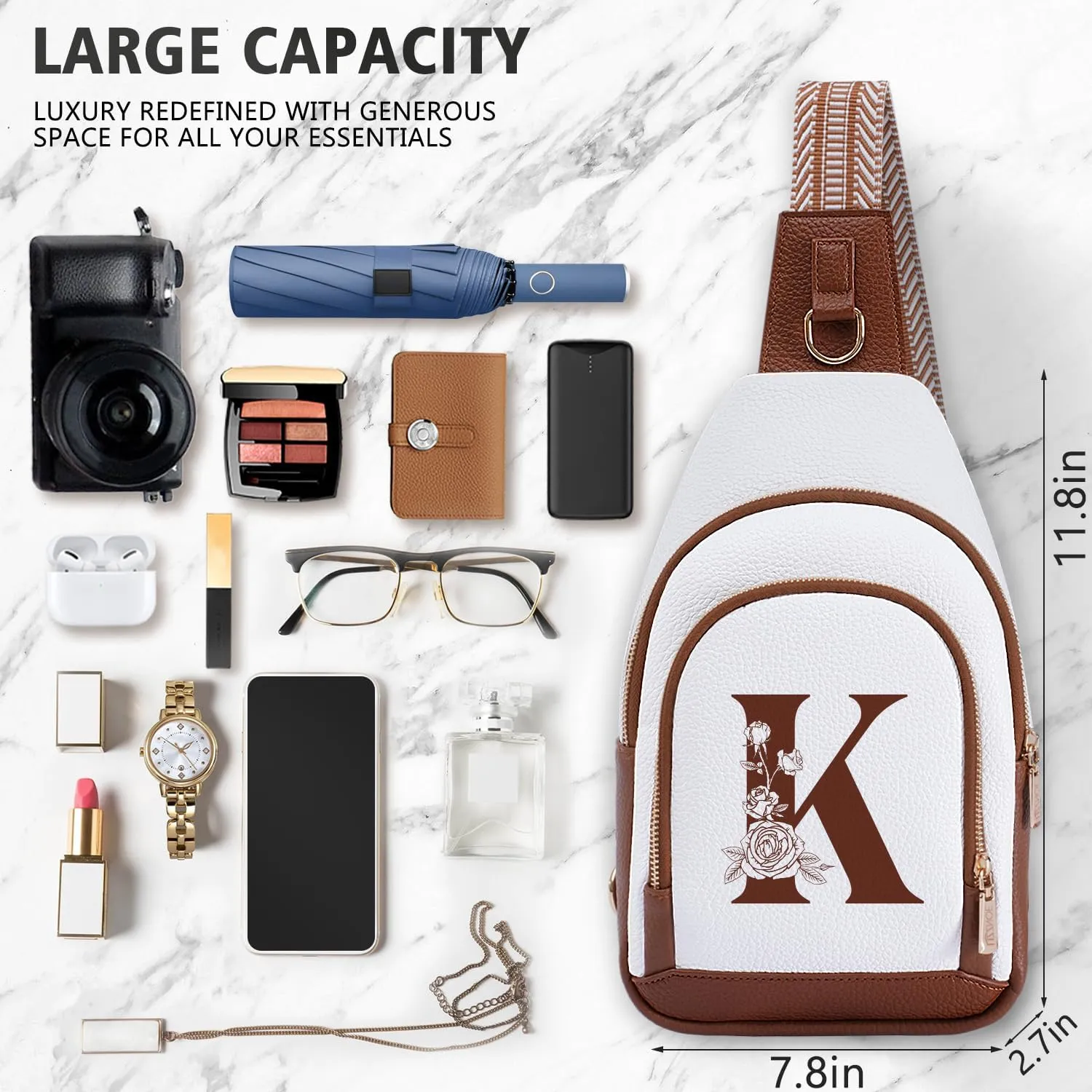 Crossbody Bag for Women Leather Sling Bags with Initial Letter Fanny Chest Pack Bag for Travel, Gift for Mom Wife