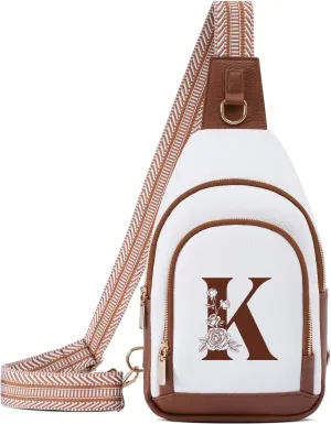 Crossbody Bag for Women Leather Sling Bags with Initial Letter Fanny Chest Pack Bag for Travel, Gift for Mom Wife