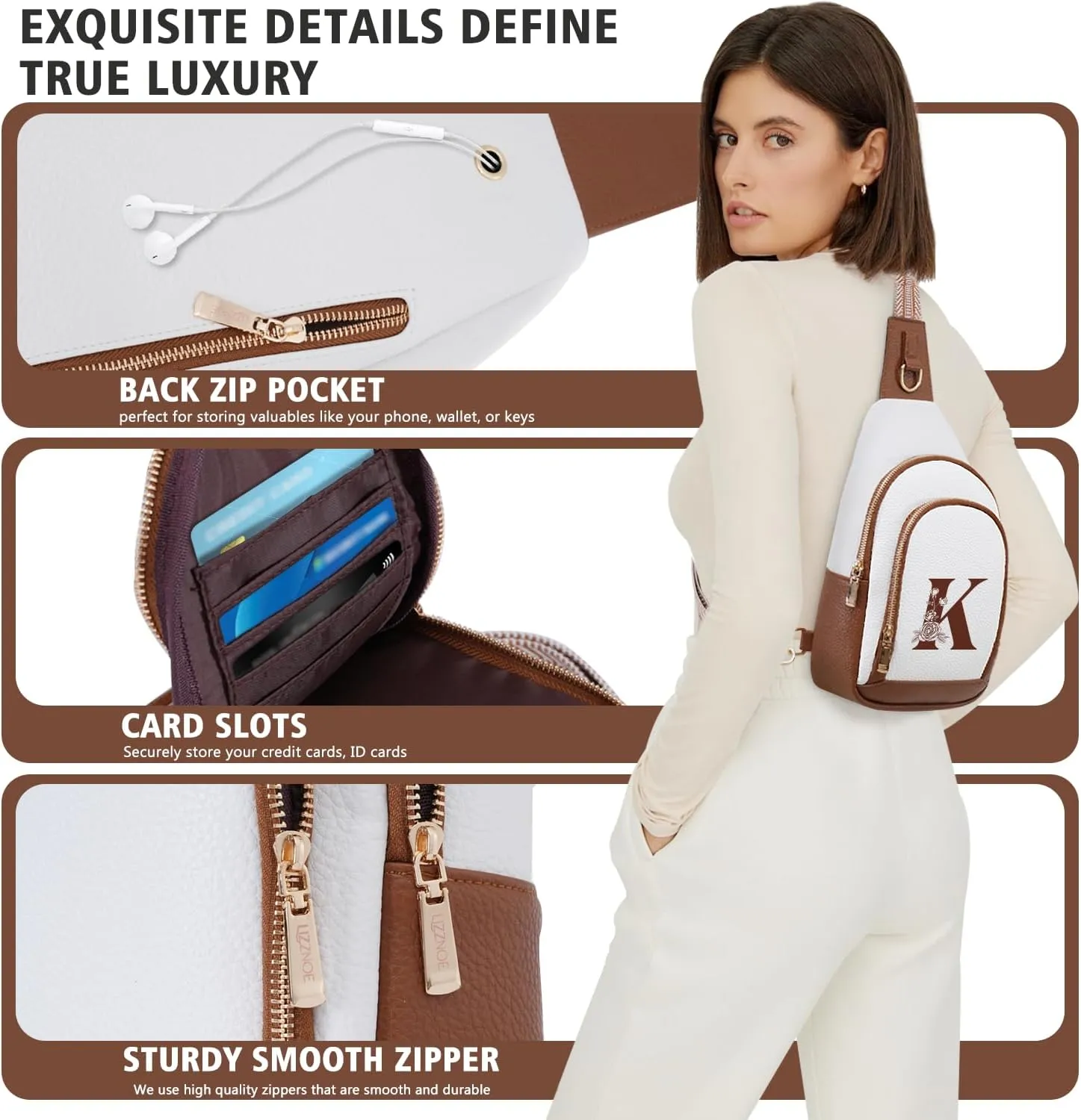 Crossbody Bag for Women Leather Sling Bags with Initial Letter Fanny Chest Pack Bag for Travel, Gift for Mom Wife