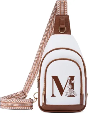 Crossbody Bag for Women Leather Sling Bags with Initial Letter Fanny Chest Pack Bag for Travel, Gift for Mom Wife